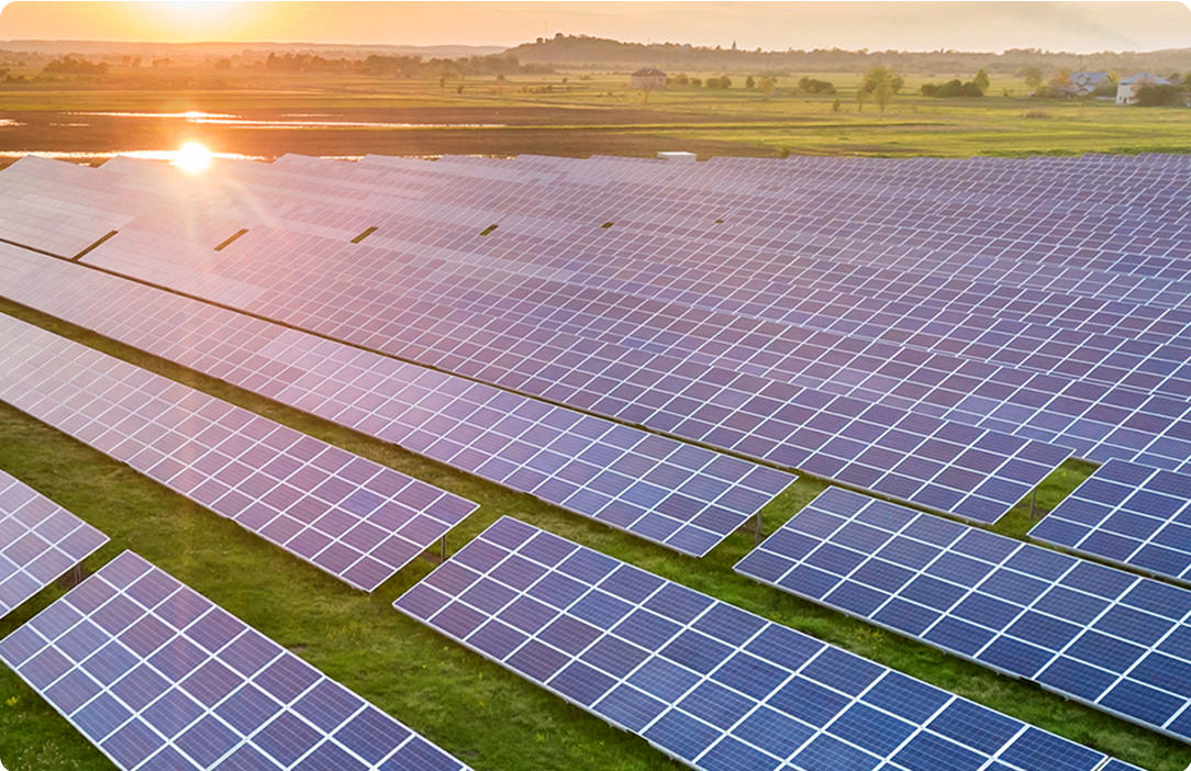太陽光パネルが並べられた風景画像